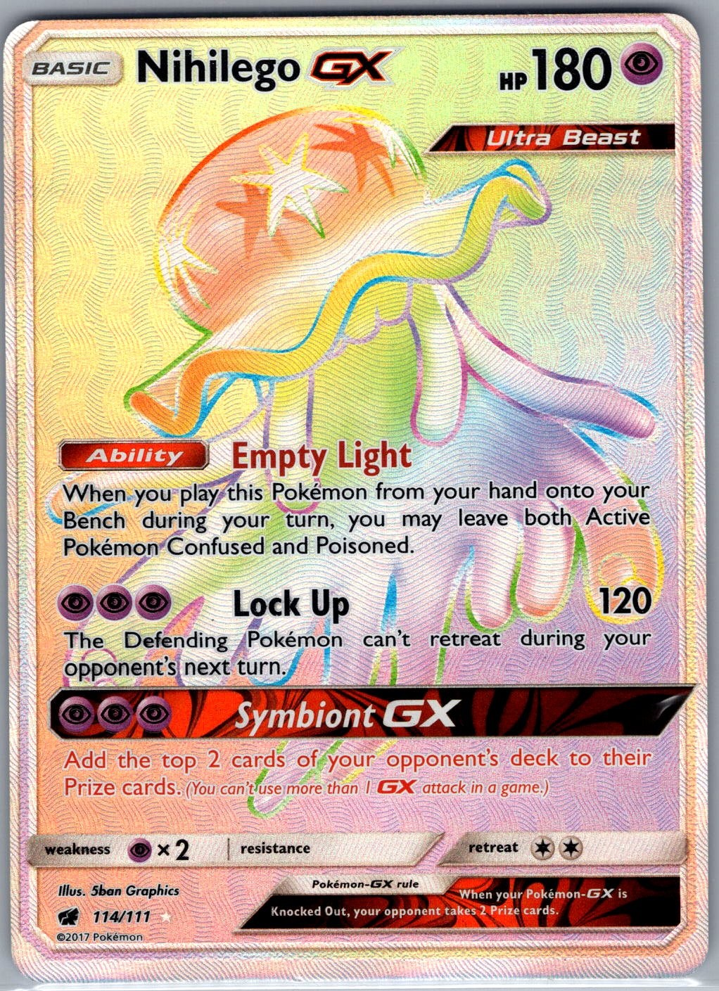 Nihilego GX (Secret) 114/111 SM - Crimson Invasion - Pokemon Card - NM