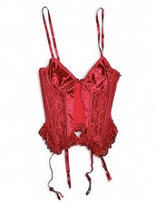 RARE Vintage Cinema Etoile 80s/90s Satin, Lace, Frills Red Corset Lingerie Top