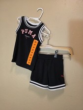 PUMA Mesh Tank Top  Shorts Set 2T Black Unisex Baby Toddler Sports Outfit