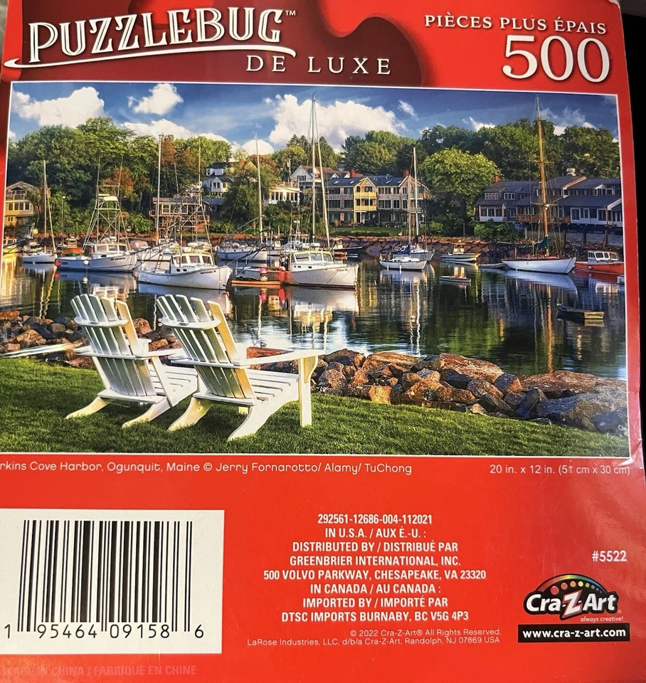 Perkins Cove Harbor Maine 500 Piece Jigsaw Puzzle Puzzlebug Deluxe 20" x 12" - Image 2 of 2