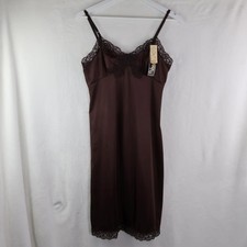 Vintage Vassarette Full Slip Chocolate Brown NWT Size 34 Nylon Lacy Adjustable