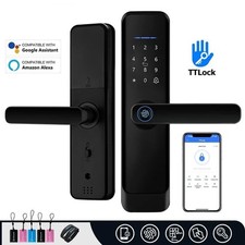Matt Black Fingerprint Door Lock Smart App Code Card Key Digital Home Security