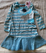 Jelly the Pug Girls Aqua Blue Floral Appliqu Dress Outfit Size 2 2T NEW Tags