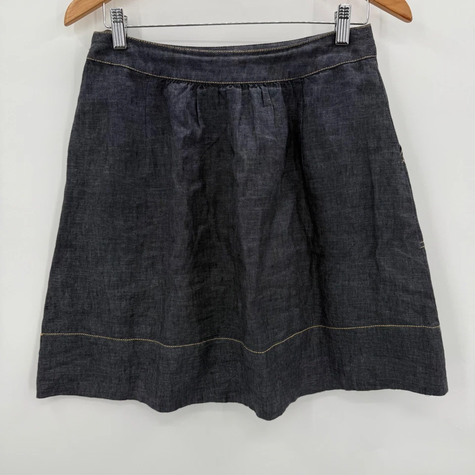 Eileen Fisher Linen A-Line Skirt Dark Blue Classic Pockets Zipper Women's Petite - Image 2 of 4