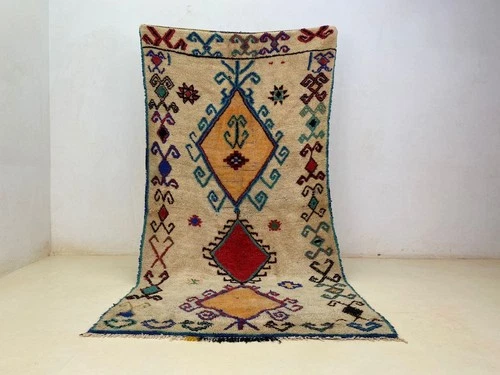 Moroccan Wool Rug Handmade Berber 4'8x9'6 Unique Authentic Vintage Hallway Rug