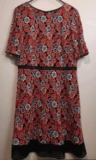 Tahari ASL Womens 16 Textured Floral Fit & Flare Dress Embroidered Short Sleeve