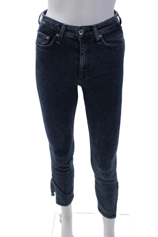 Rag & Bone Womens Mid Rise Ankle Slit Detail Skinny Leg Jeans Blue Size 24