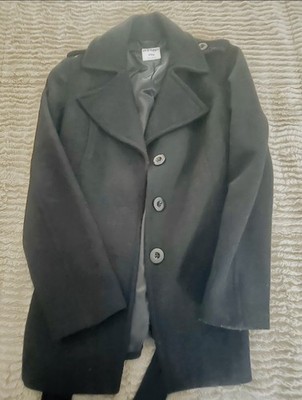 Women's Black Pea Coat Wool Button Front Notch Collar Mid-Length Size M