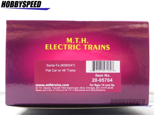 MTH PREMIER SANTA FE FLAT CAR W/ 48' TRAILER O SCALE train 20-95704-290547 NEW - Picture 8 of 8