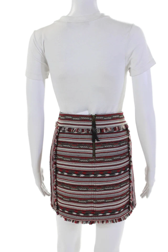 Minifalda tejida con flecos roja blanca mediana Twelfth Street by Cynthia Vincent para mujer Foto 3 de 4
