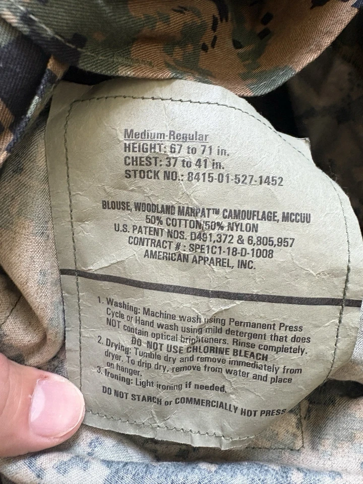 USMC Woodland MARPAT 制服衬衫上衣中号常规 — 第 2/2 张图片