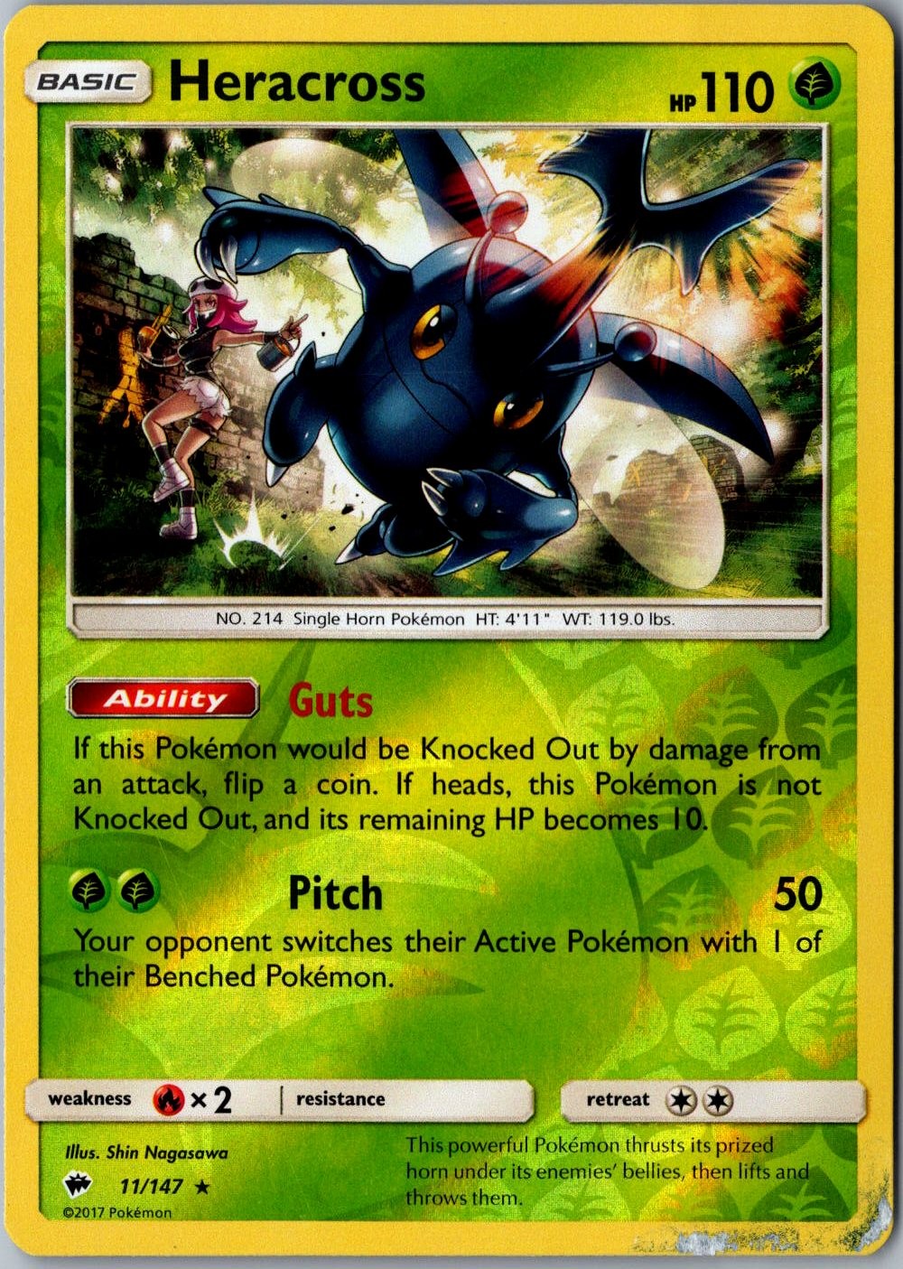 Heracross Reverse Holo 11/147 Rare Burning Shadows Lightly Played Pokemon Card