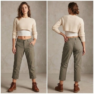 Columbia Titanium Omni-Dry Hiking Capri Pants Womens 8 Sage Green Cargo Roll Up