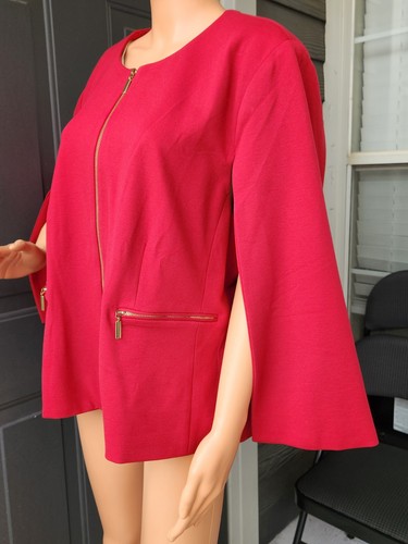 Chico's Ponte Stretch Zip Up Red Cape Sleeveless Jacket Blazer Size 4 Or 16-18 - Picture 9 of 19