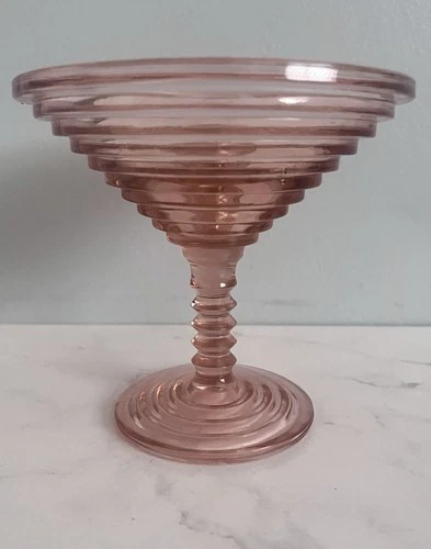 VTG Anchor Hocking Manhattan Pink Martini Compote Depression Glass Ribbed