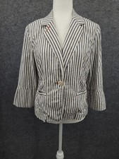 Cabi Blazer Womens 8 Notch Collar Single Breast 3/4 Sleeve Unlined White Striped