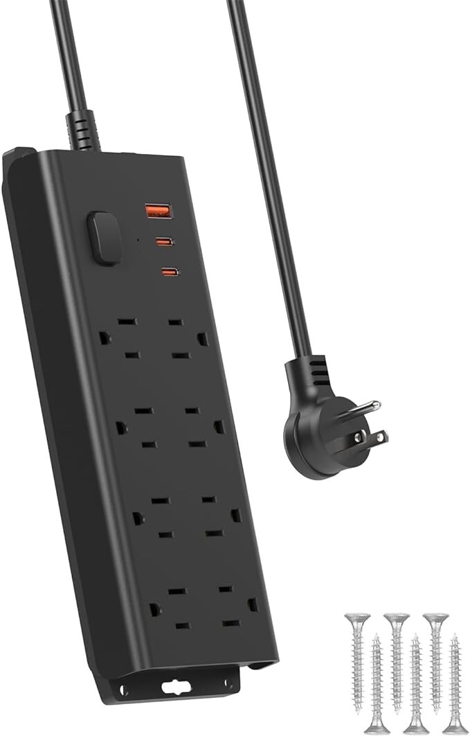 Surge Protector Power Strip with 8 AC Outlet & 3 USB Port, 5FT Extension Cord-image
