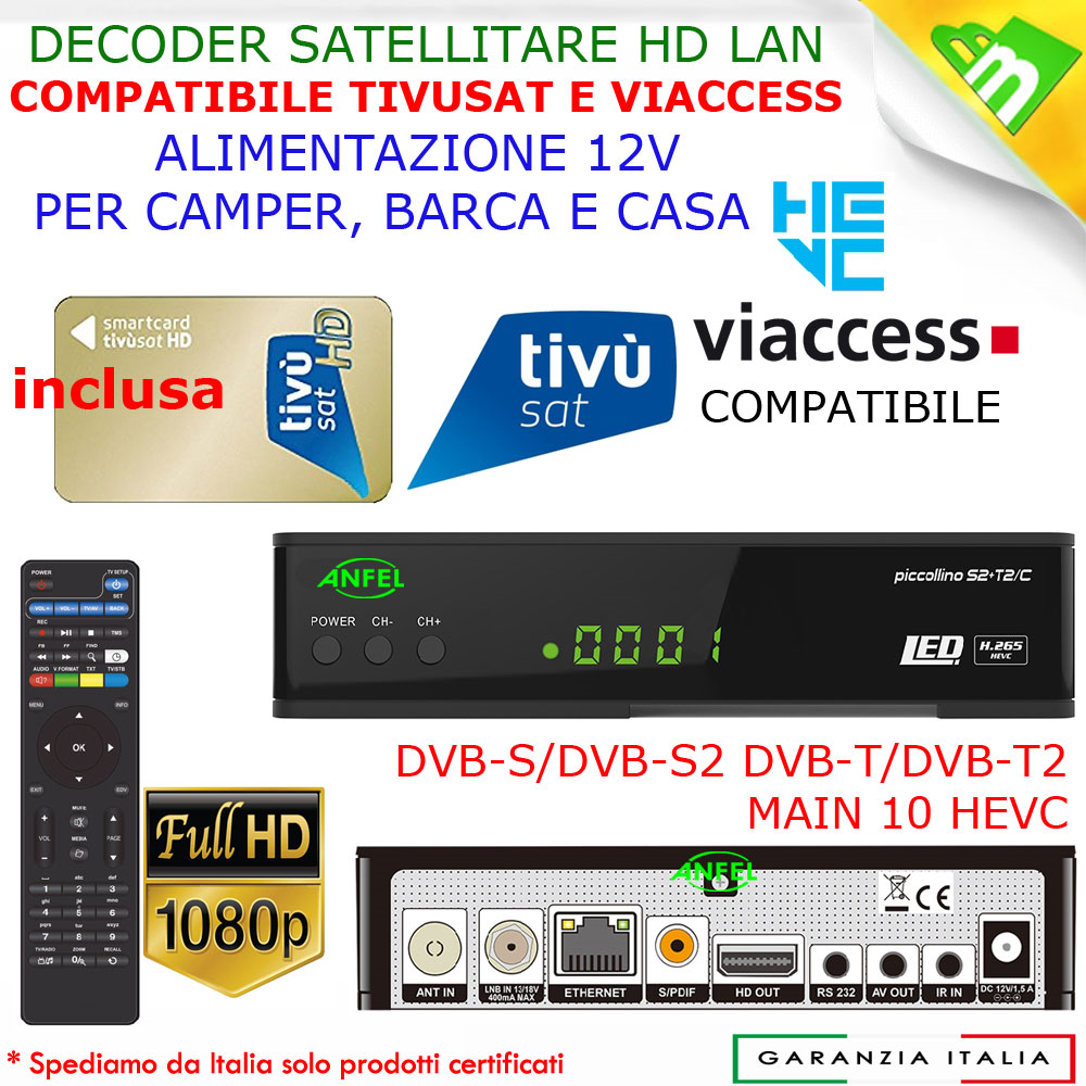 DECODER RICEVITORE COMPATIBILE TESSERA TIVU'SAT HD -SKY -DIGITALE HD- NUOVO tivu