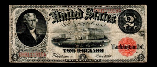 $2 1917 Large Size Legal Tender Note Red Seal Free Shipping (AH3) - Picture 1 of 2