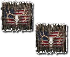 2x American Flag Antler Deer Buck Hunter Skull Decal Sticker Truck Window Bumper