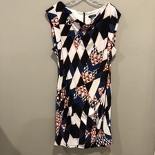 Bisou Bisou Women's Black/Blue/Orange Geometric Design Dress Sz 16 (E1064)