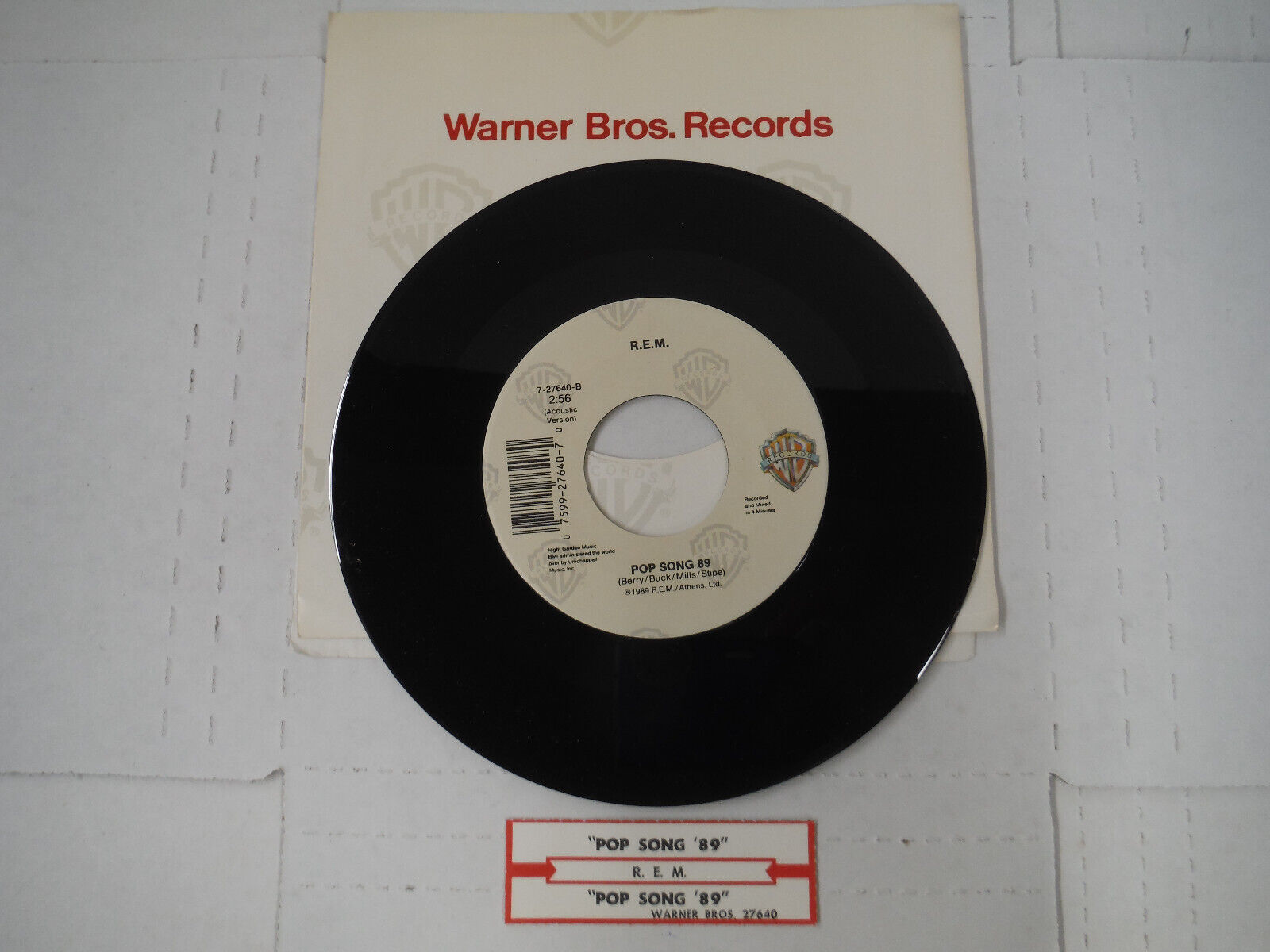 Unplayed 7" 45 RPM R.E.M. Pop Song 89 (both sides) + Juke Box Strip