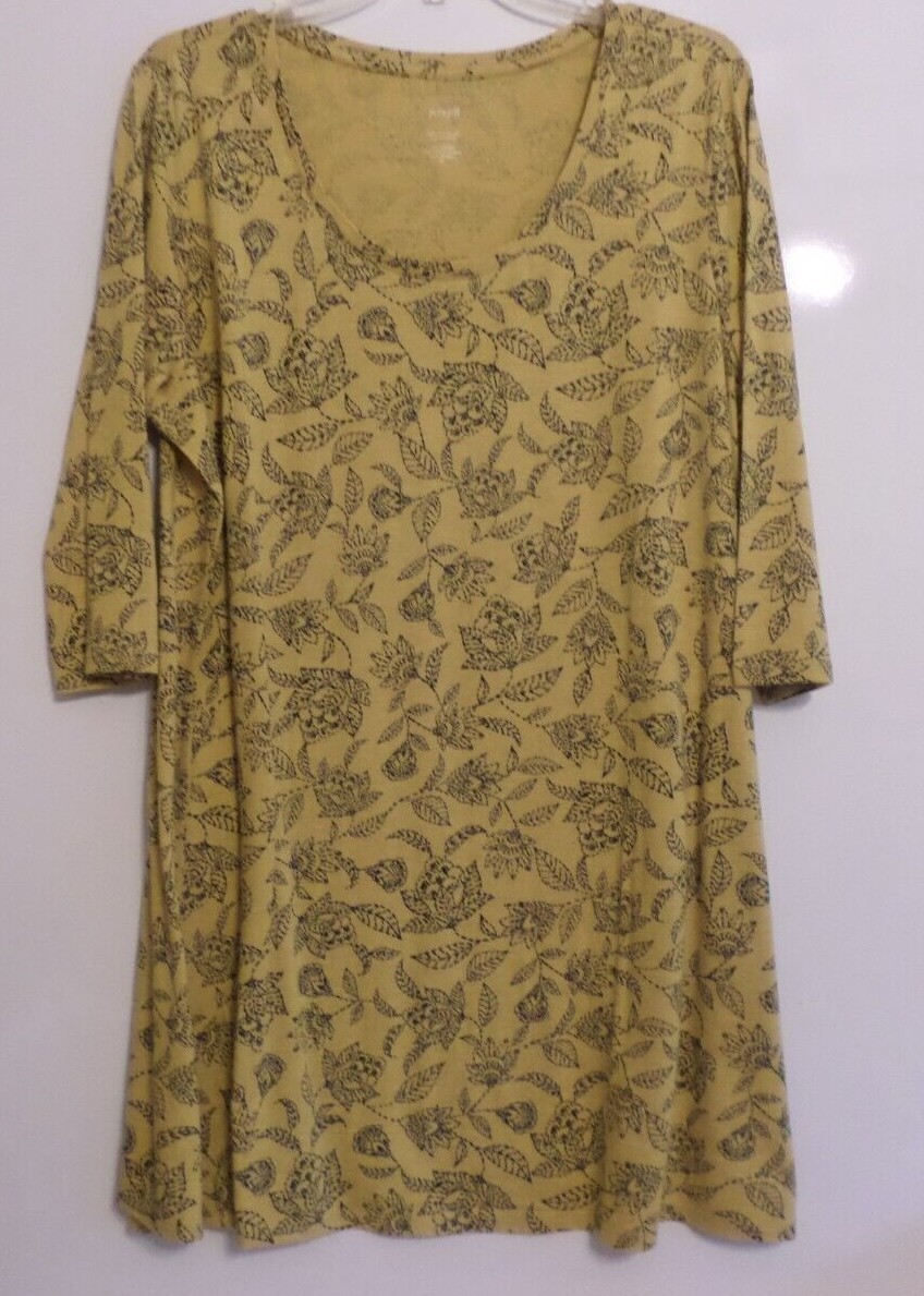 NWT PURE JILL (J JILL) BALLET SLEEVE TEE/TUNICXLCHAMOMILE YELLOW/BLK