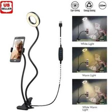 LED Selfie Ring Light Phone Holder Flexible Stand Long Arm for Stream Live Lamp