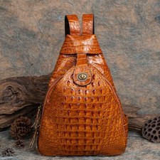 Genuine Leather Large Sling Backpack, Crocodile Pattern Crossbody Bag Backpack
