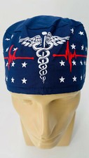 Scrub Cap Nurse Scrubs Hat Nursing Doctor Cardiologist Blue Caduceus Patriotic