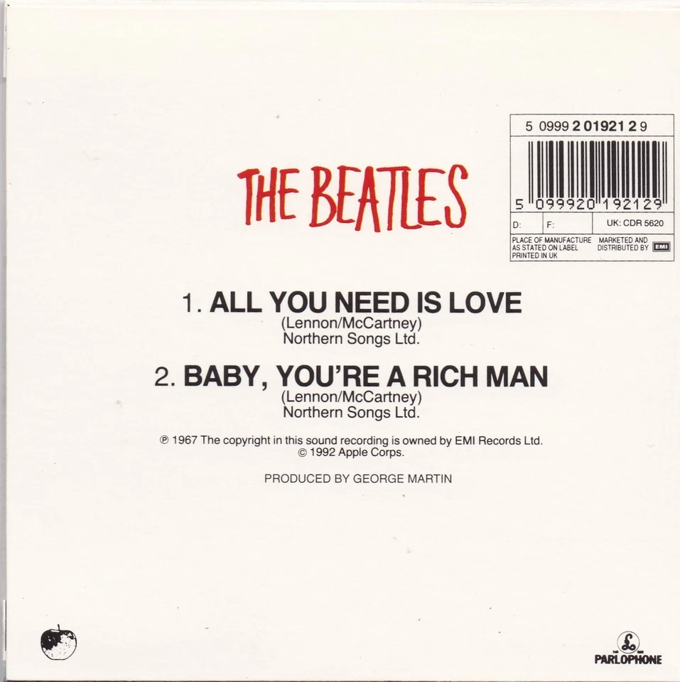 The Beatles - All You Need Is Love (2 Track Maxi CD) Papphülle - Bild 2 von 2