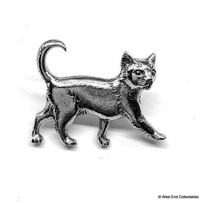 Stolze Katze gehen Zinn Silber Brosche UK Handarbeit Kätzchen Katze Abzeichen