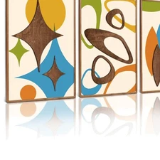 3PCS 16x24in Mid Century Modern Geometric Wall Art - Vintage Abstract Decor
