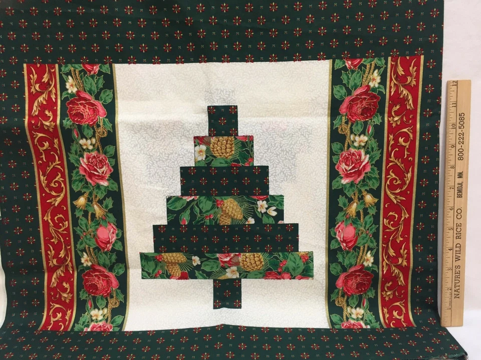 Fabric 6 Squares Pillows Christmas Tree Design & Hunger Green w/ Holly Backing - Image 2 of 4
