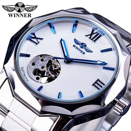 Blue Ocean Geometry Design Skeleton Dial Men's Automatic Mechanical Wrist Watch - Picture 16 of 17