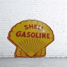 Shell Gasoline: Advertising Porcelain Enamel Heavy Metal Sign 30 Inches  DS