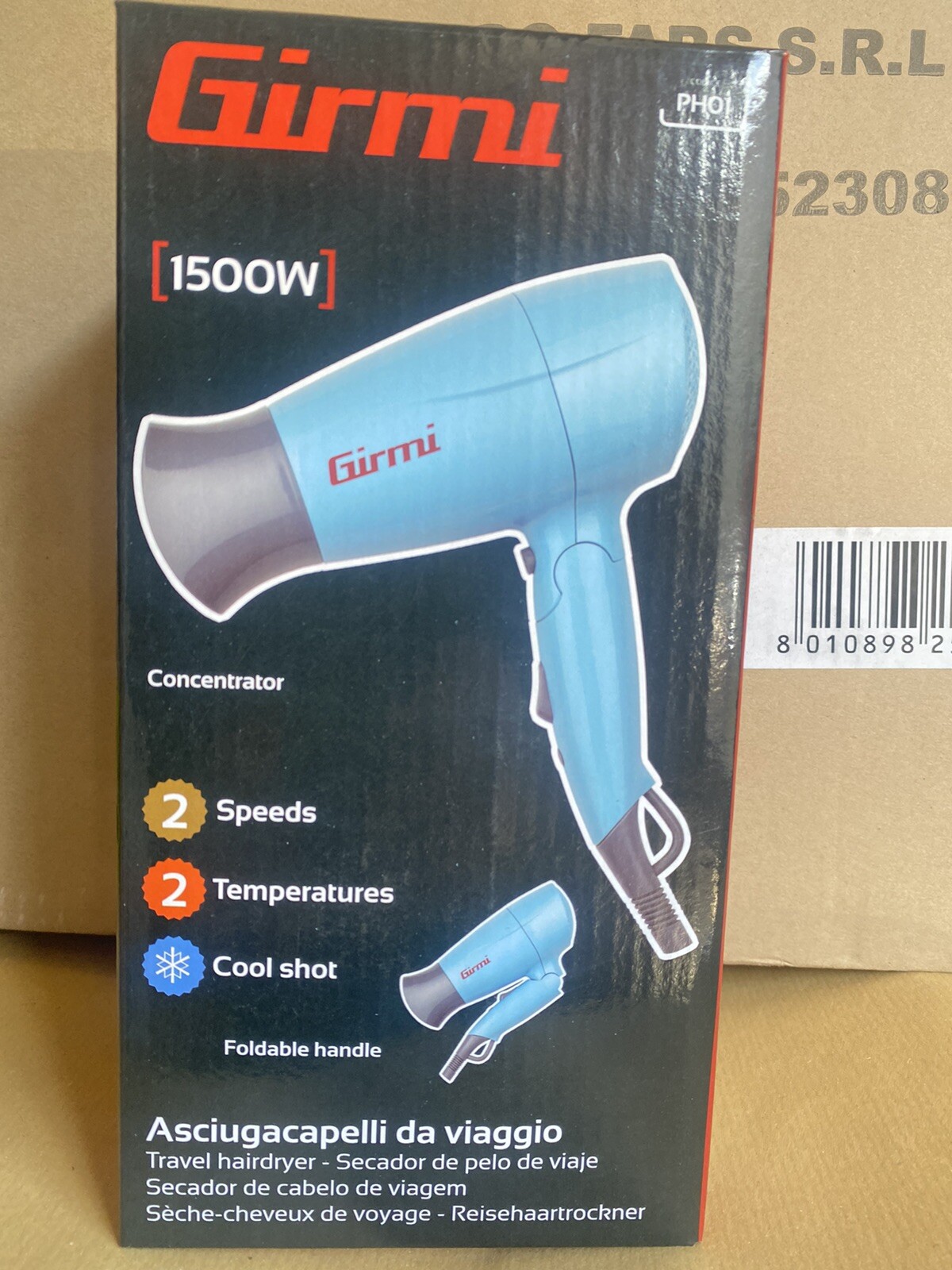 Asciugacapelli da viaggio Girmi phon asciuga capelli 1500 w PH02  AZZURR - Rotex