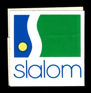 SLALOM Vintage 2.25" White Square Sticker Snow Skiing Ski Rare Green Blue Yellow