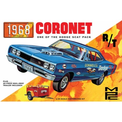 MPC  1:25  1968 D0DGE CORONET 2 DR. H.T. SCAT PACK WITH TRAILER FACTORY SEALED