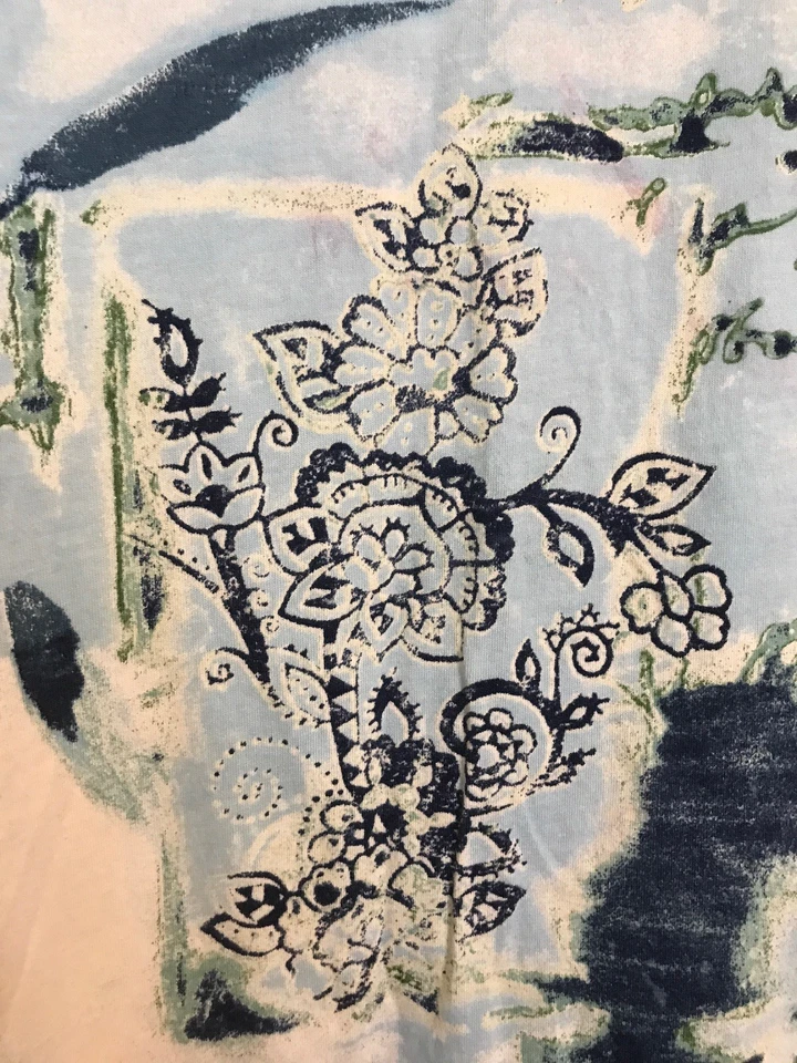 Camisa túnica para mujer SOMA pequeña azul artística floral estampado de pergamino yoga salón ¡SUAVE!! Foto 3 de 4