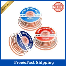 3Pcs Solder Wick Braid Kit with Flux, Low Residue Desoldering Wire 10ft Each