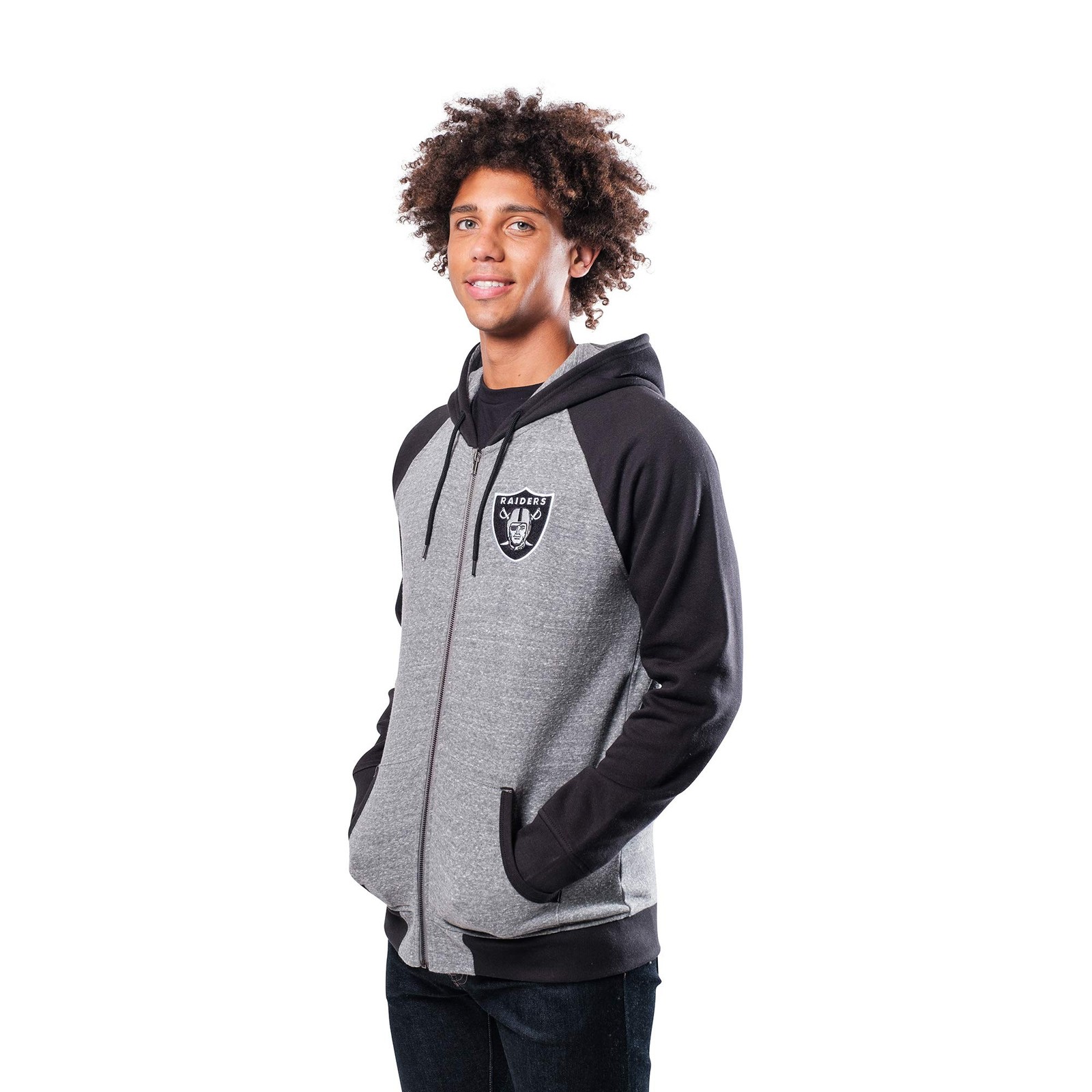 Ultra Game NFL Las Vegas Raiders Mens Full Zip Soft Fleece Raglan Hoodie, Team image 3