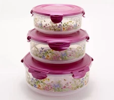 LocknLock 3-Piece Nestable Floral Printed Canisters K99013 Pink Rose