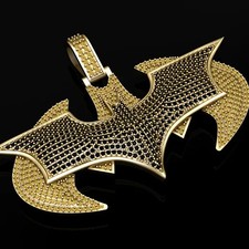 Batman Hiphop Style Pendant Black  Yellow Created Dia Round Cut 18'' Chain Free