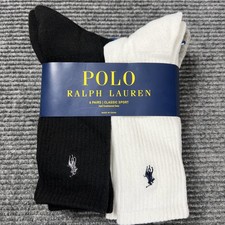 Polo Ralph Lauren Men's Casual Socks 6 Pairs Sz 10-13 Black/White/Gray NWT