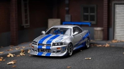 FOCAL HORIZON AL FH 1:64 FNF JDM Silver Skyline GTR R34 Sports Model Diecast Collect Car
