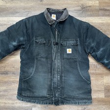 Carhartt Destroyed Black Work Chore Jacket w/ Corduroy Collar Se XL/2XL