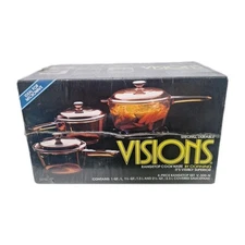 Vintage 1984 Corning Visions Amber 6 Piece Saucepan Set V-300-N New, Sealed