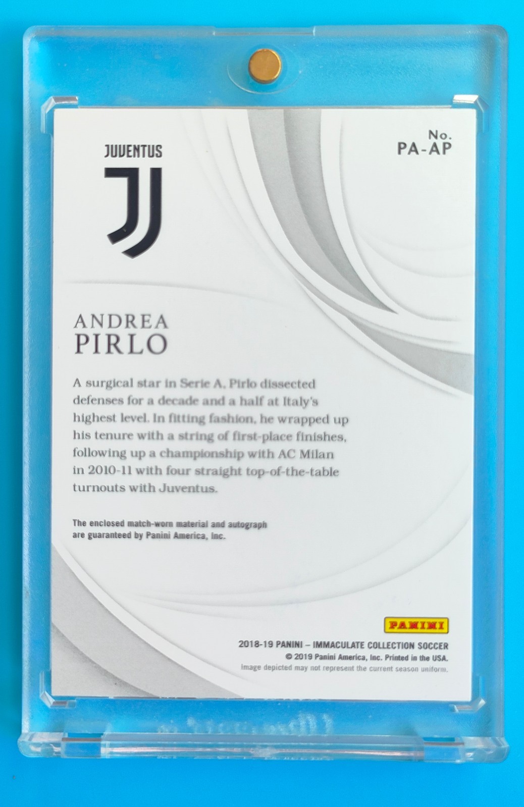 2018-19 Immaculate Juventus Andrea Pirlo Match-worn Sick Patch Auto 7/10 view 2