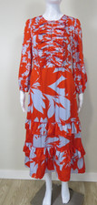J. Crew Midi Tiered Dress Ratti Print Ruffle Details SIZE 4 Orange and Blue